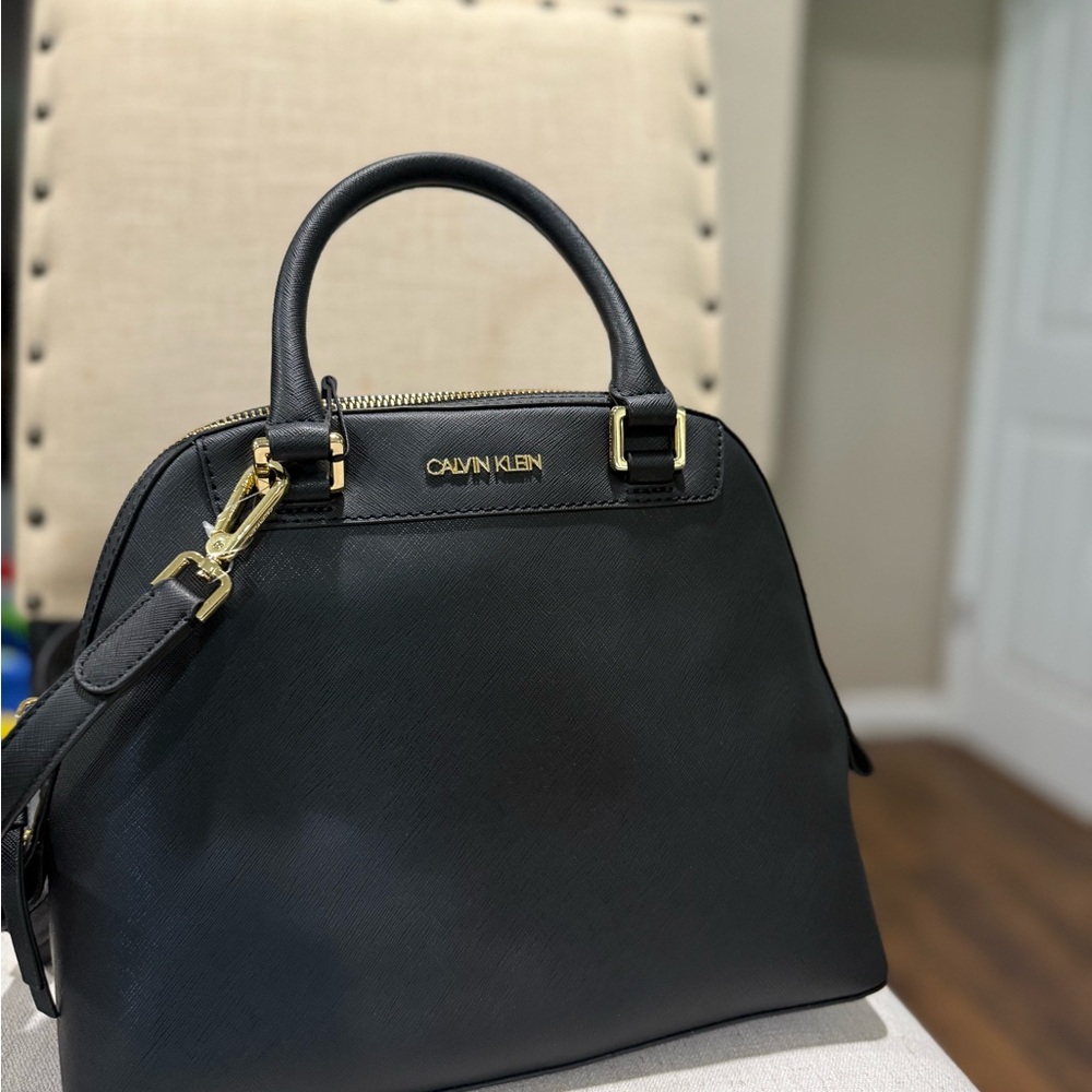 Calvin Klein Black Satchel with Gold Accents